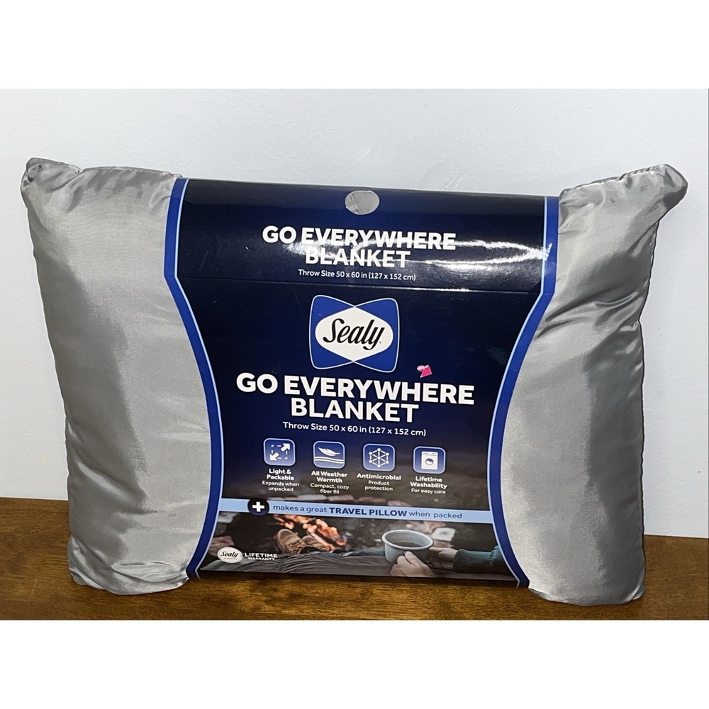 Sealy® Go Everywhere Blanket - Gray - Throw Size 50"x60" New Travel Sports